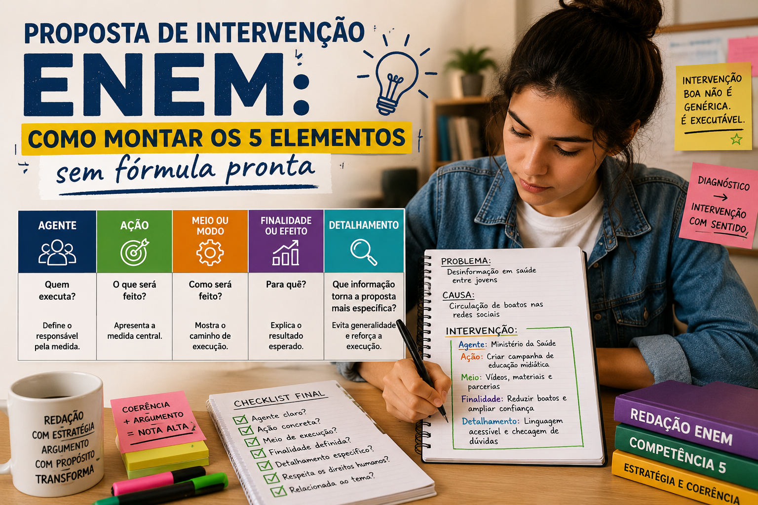Proposta de Intervenção ENEM: Como Montar os 5 Elementos sem Fórmula Pronta